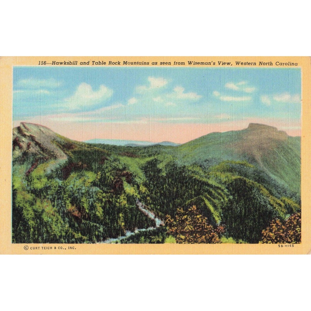 Vintage Hawksbill Table Rock Mountains NC Wiseman's View Linen Postcard 156 - Picture 1 of 2